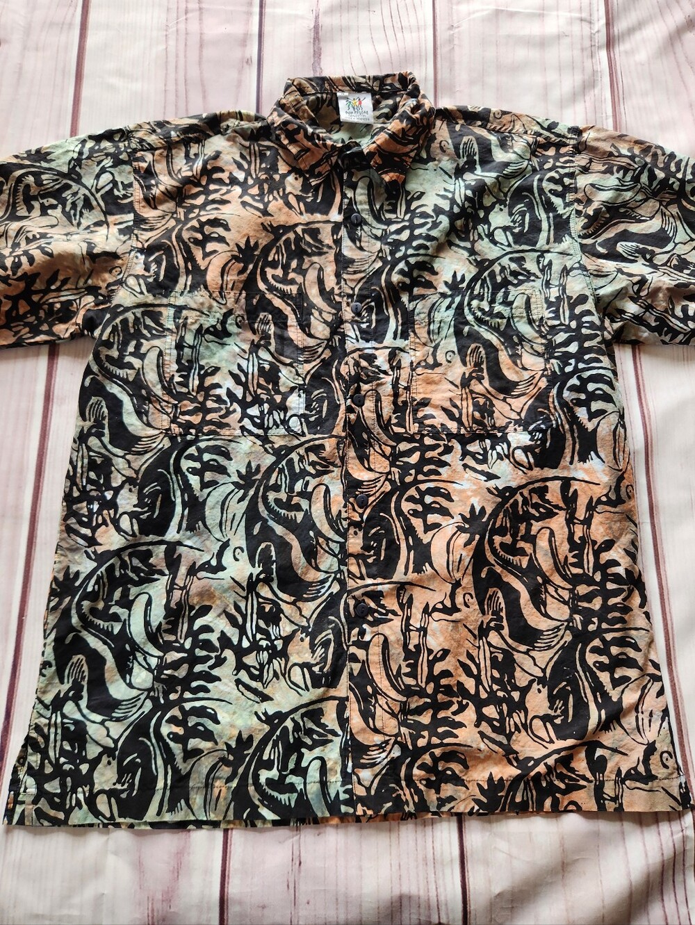 Rum Reggae Vintage Tropical Button Shirt Green Orange Black | Men's Size M - Picture 3 of 9